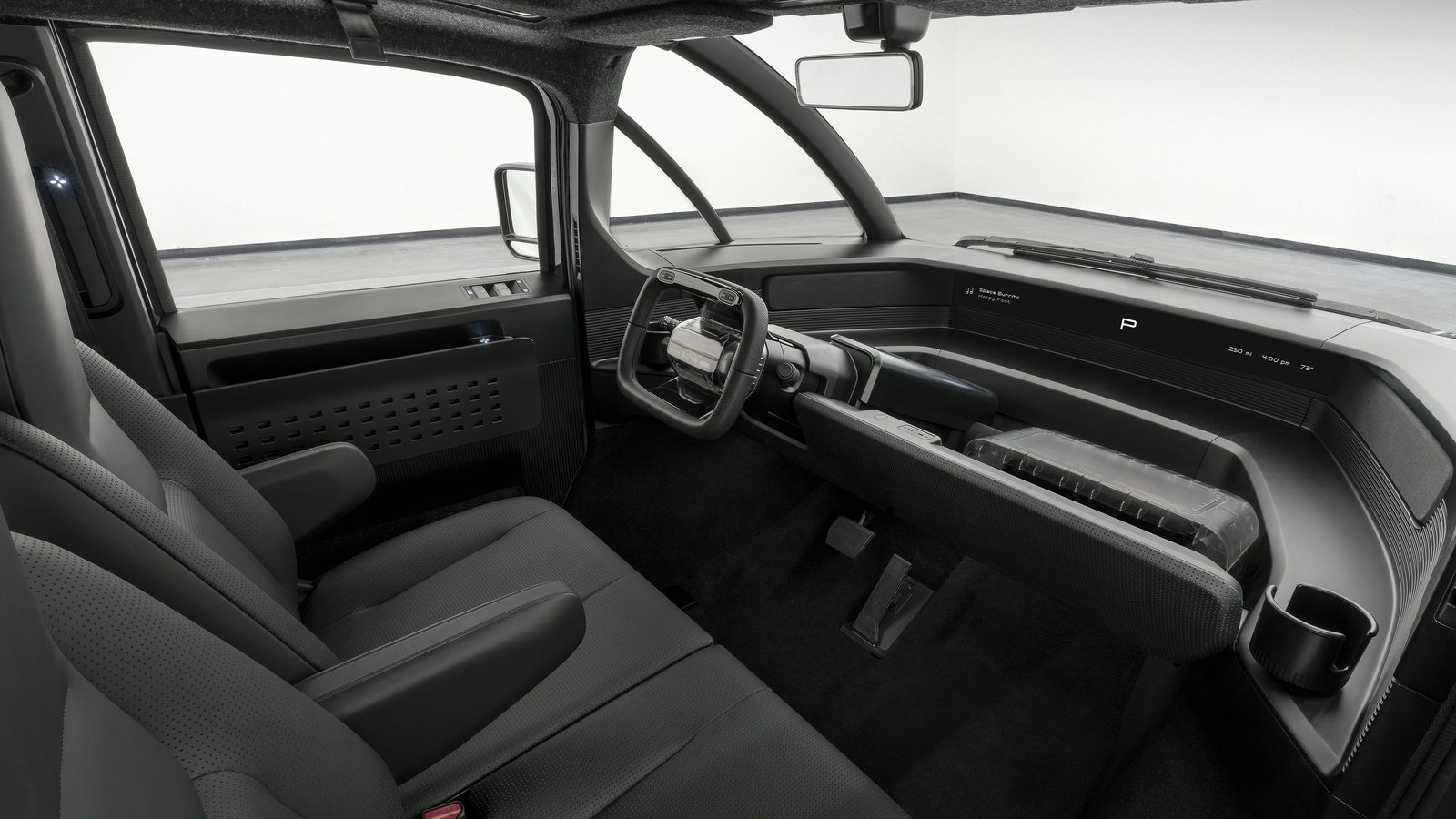 Canoo Pickup Truck 2023 - main model photo, interior, dashboard wide, US cancelled concept/reference market