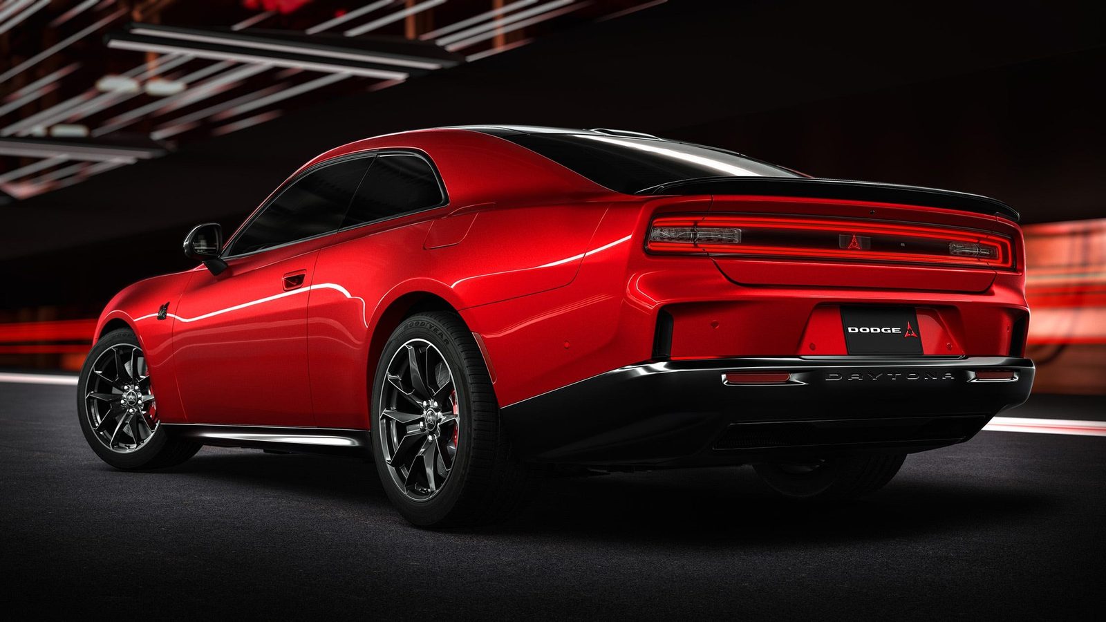 Dodge Charger Daytona 2024 — экстерьер, rear 3q red, рынок editorial reference