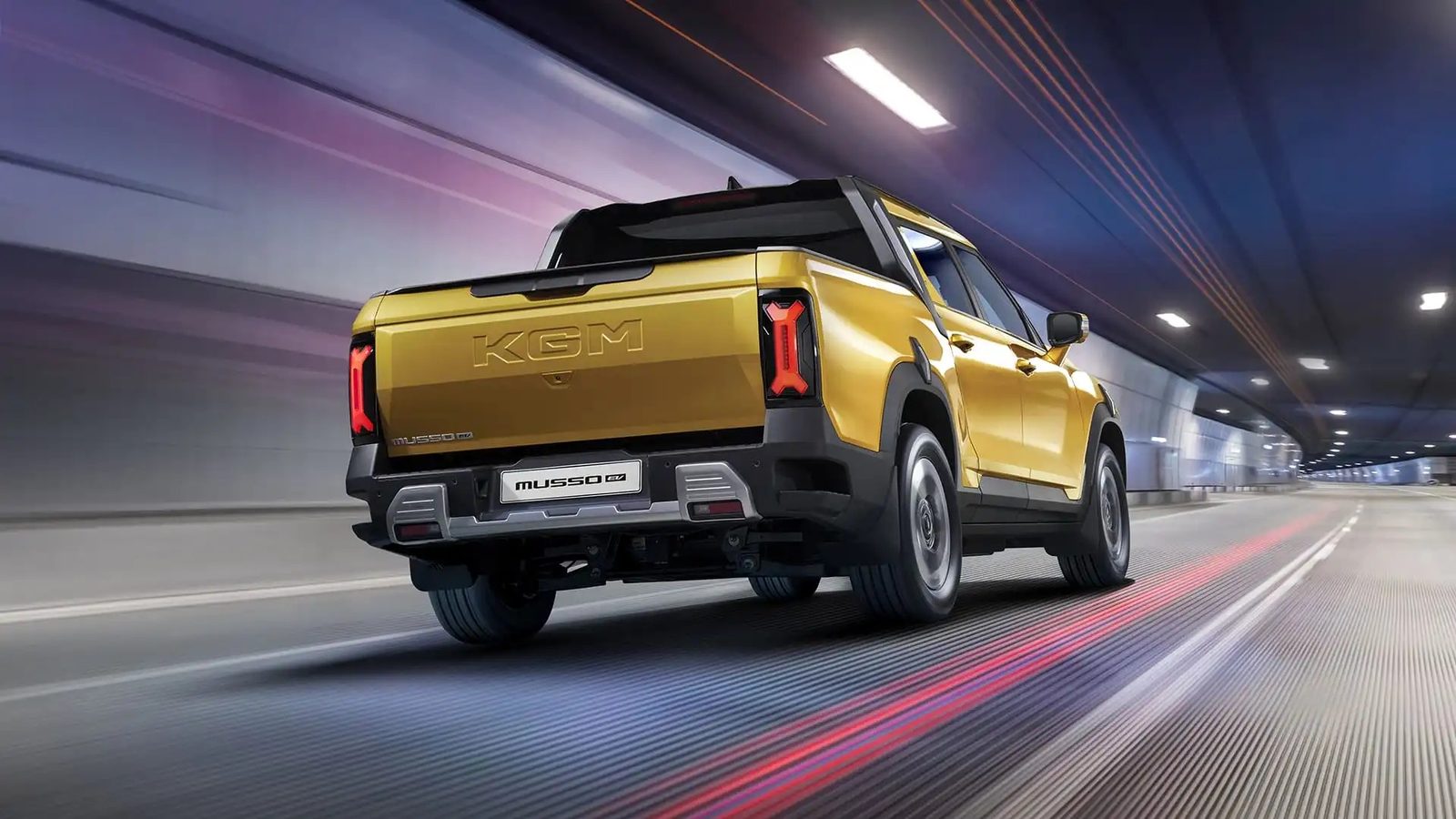 KGM Musso EV 2025 - exterior, rear three-quarter view, eu_reference market