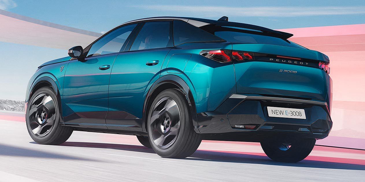 Peugeot E-3008 2024 — экстерьер, вид сзади 3/4, рынок internal_mvp
