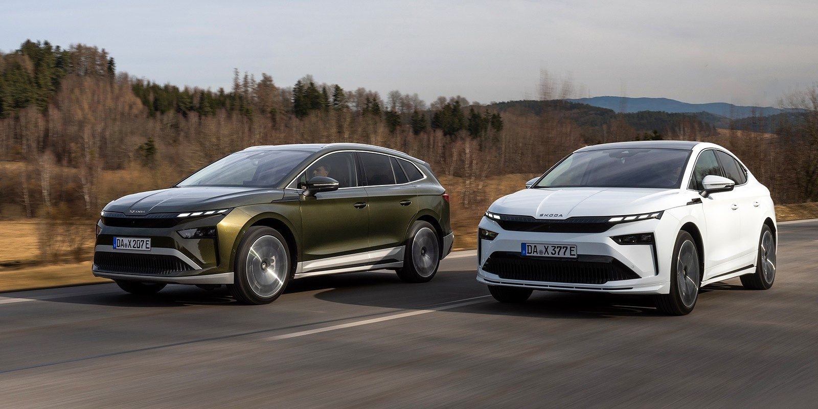 Škoda Enyaq 2021 - exterior, front 3q driving, Europe / EV Query only market