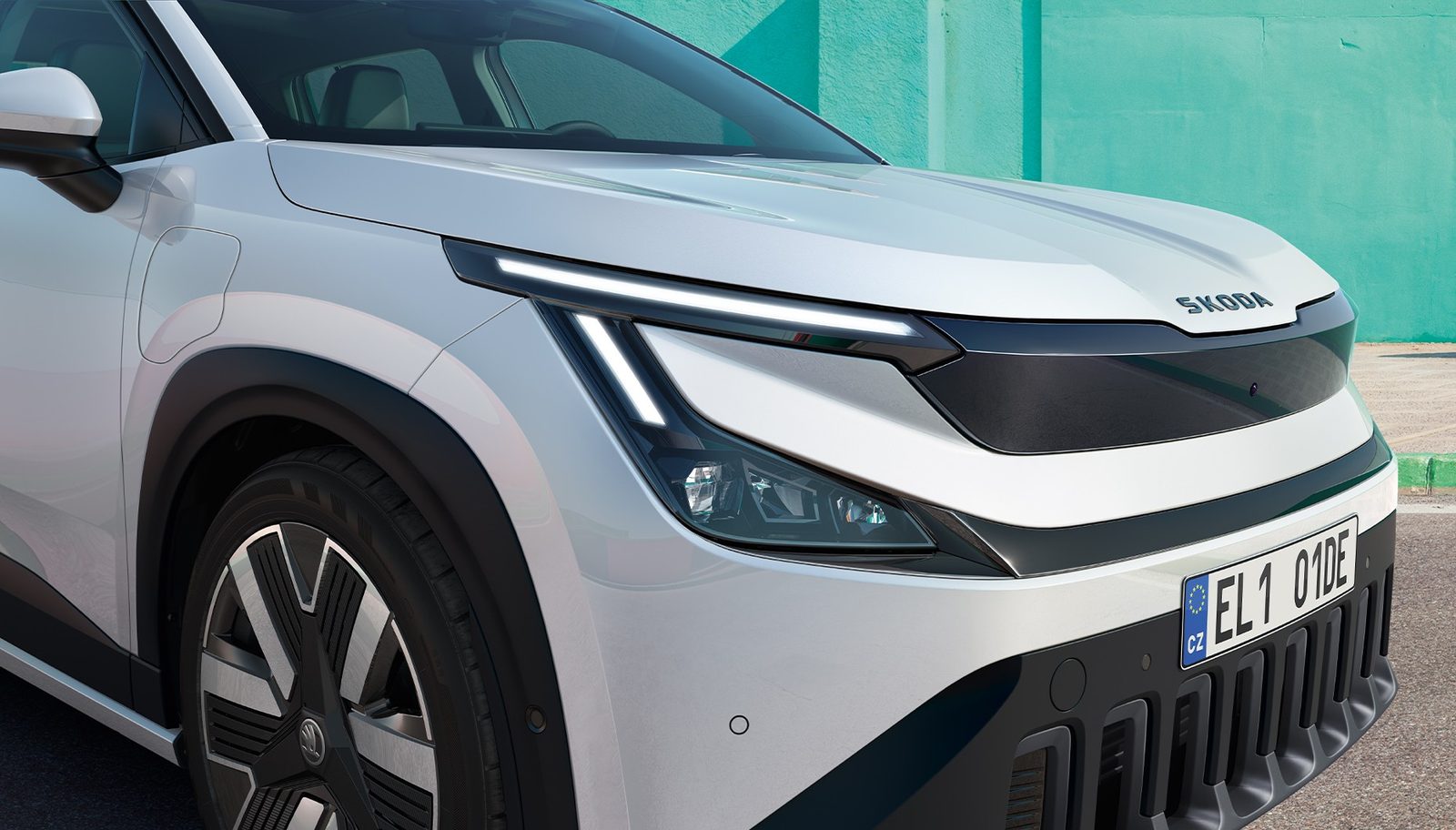 Škoda Epiq 2026 - exterior, front detail, Europe / EV Query only market