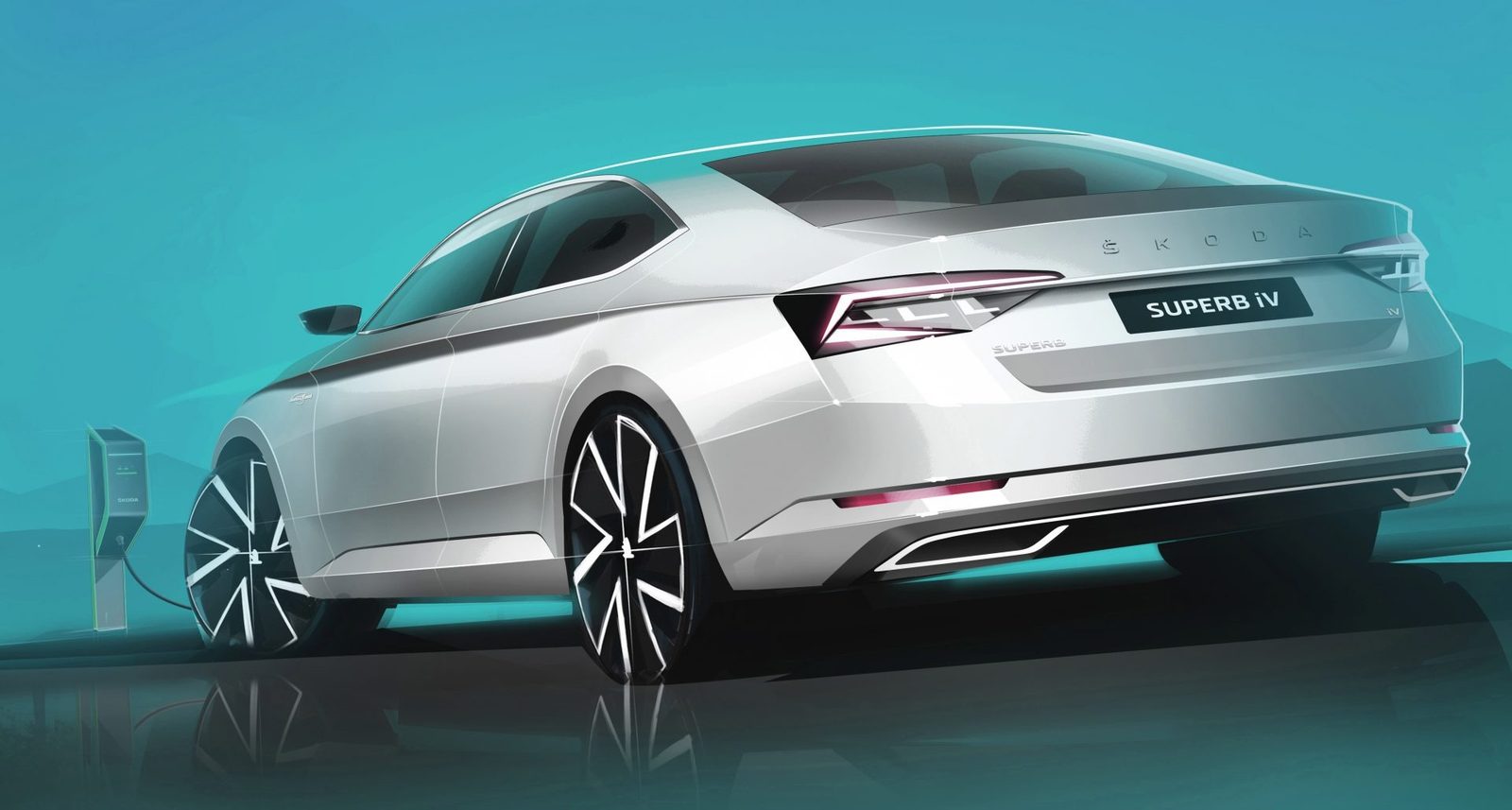 Škoda Superb Combi iV 2024 - exterior, rear 3q render combi, Europe / EV Query only market