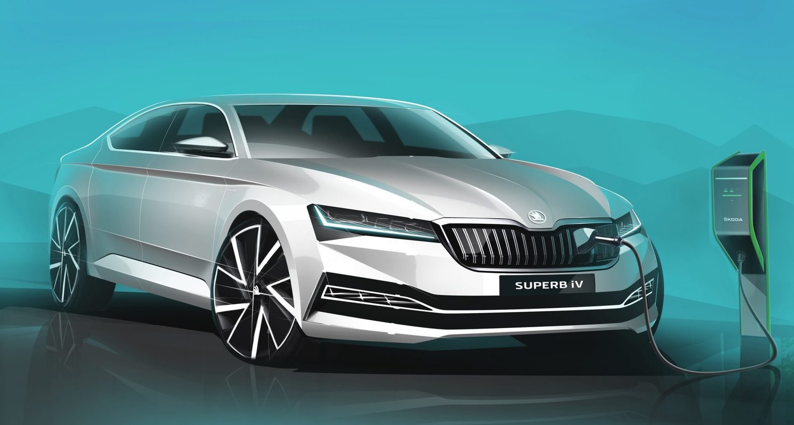 Škoda Superb iV 2024 - exterior, front 3q render, Europe / EV Query only market