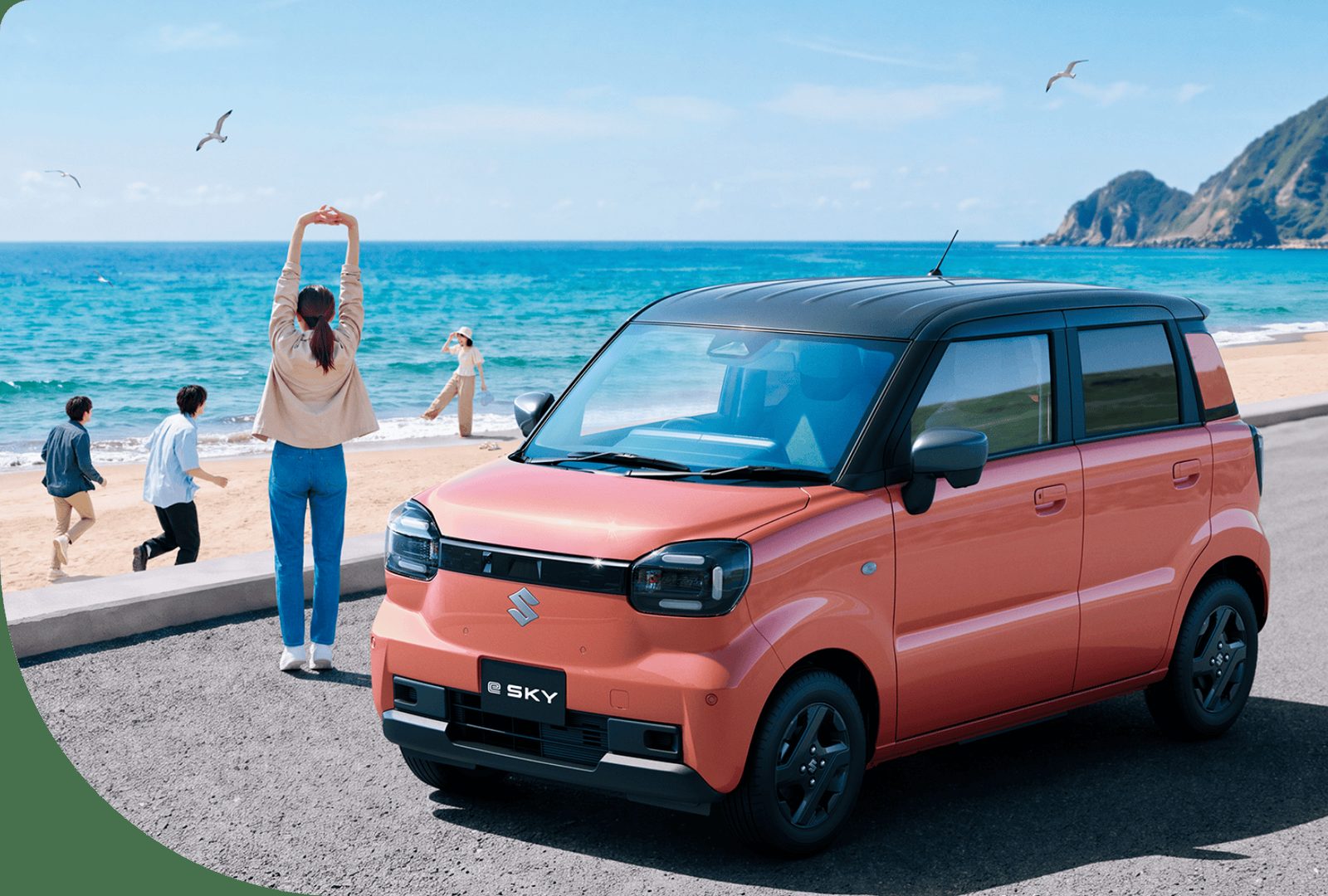 Suzuki e SKY Japan 2026 - exterior, front three quarter coral, Japan market