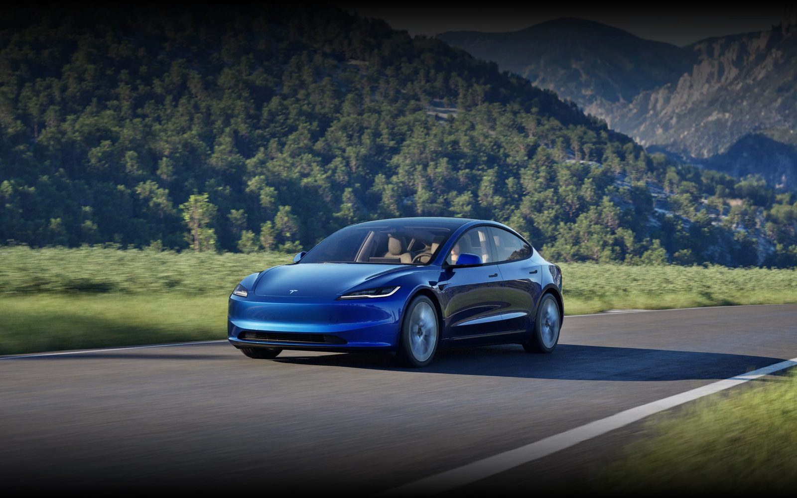 Tesla Model 3 US 2024 — экстерьер, вид спереди 3/4, рынок US / global Model 3 visual proxy