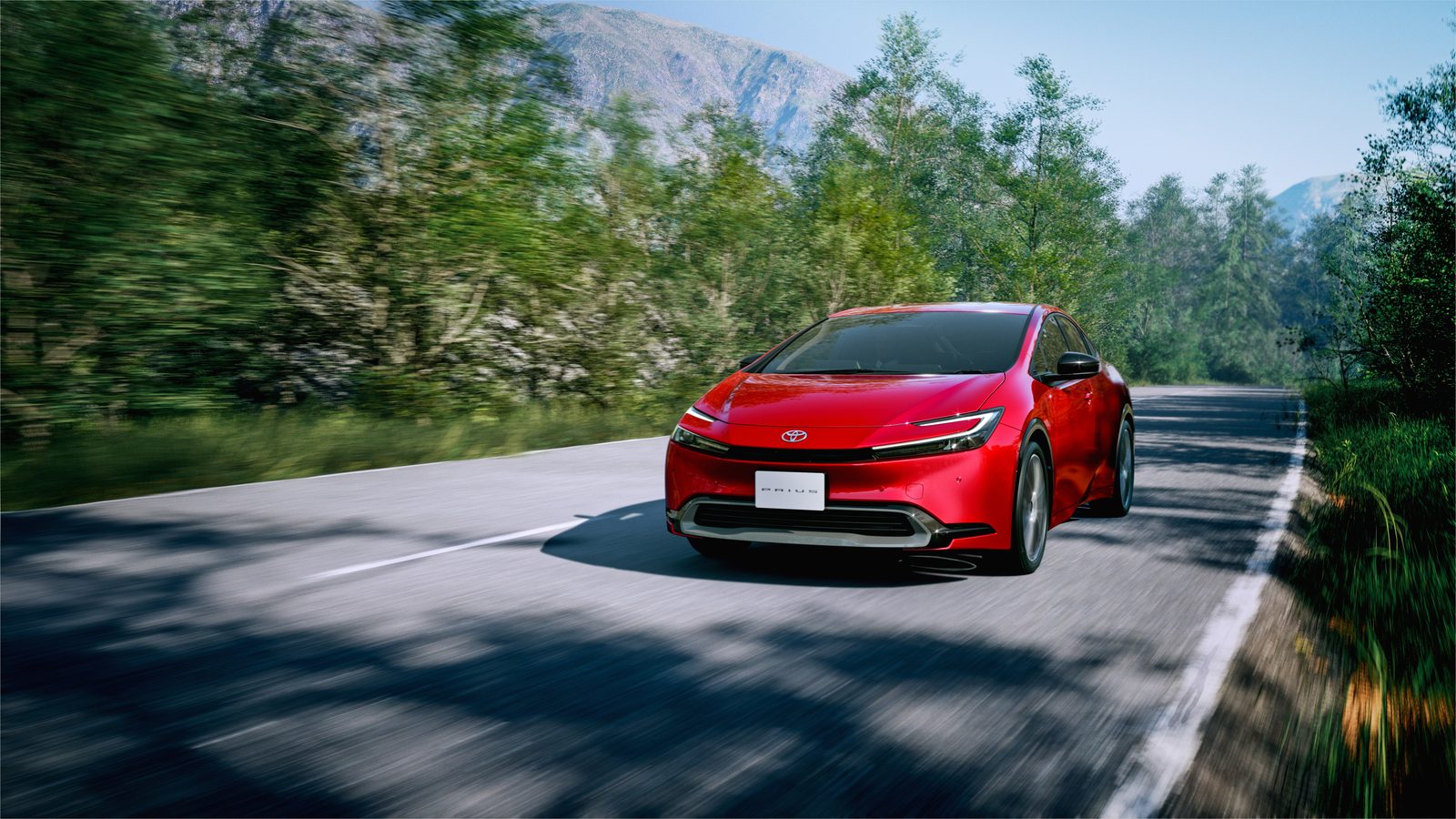 Toyota Prius Fifth Generation Hybrid 2023 - exterior, front three quarter motion, Japan / global HEV reference market