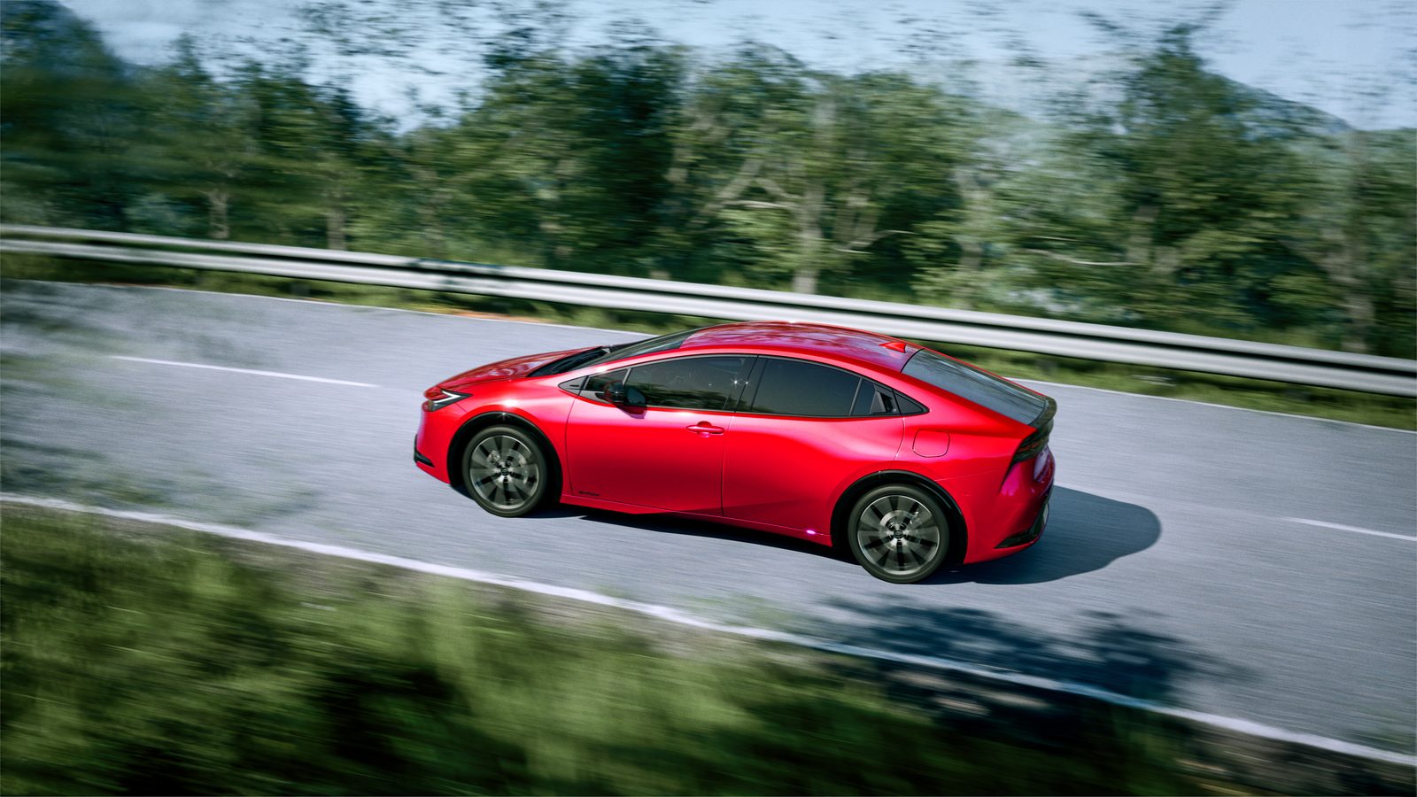 Toyota Prius Fifth Generation Hybrid 2023 - exterior, rear three quarter motion, Japan / global HEV reference market