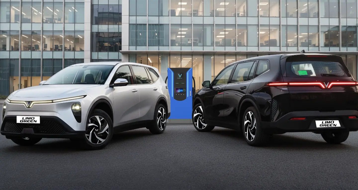 VinFast Limo Green 2025 — главное фото модели, экстерьер, вид спереди 3/4, рынок Global / EV Query only