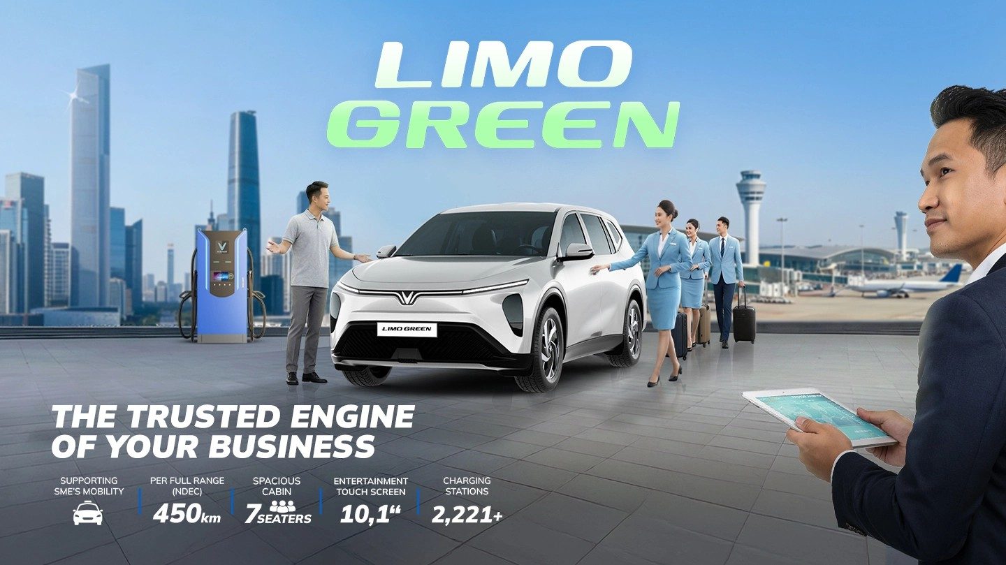 VinFast Limo Green 2025 - exterior, front 3q lifestyle, Indonesia / global reference market