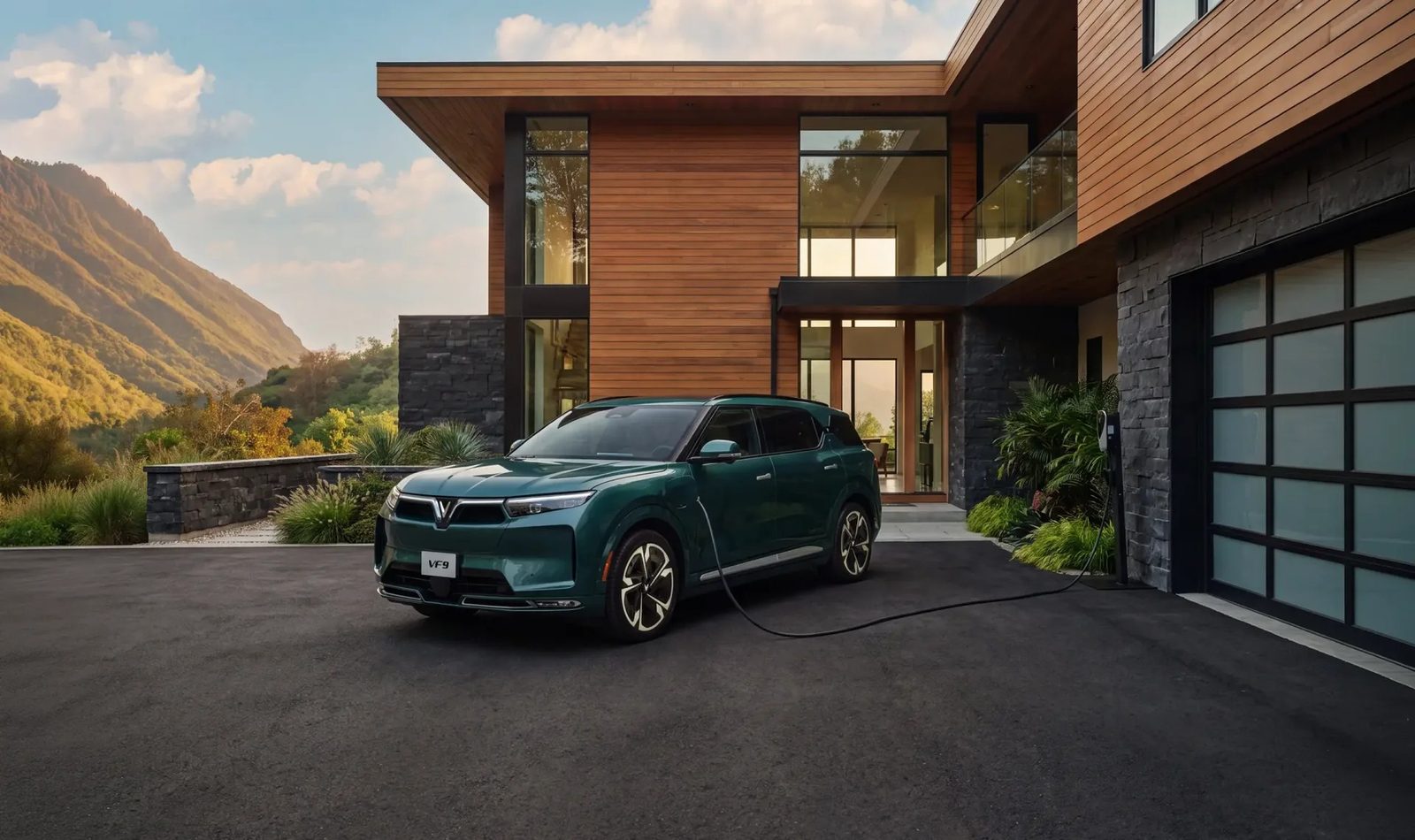 VinFast VF 9 2022 - exterior, front 3q lifestyle, United States / global reference market