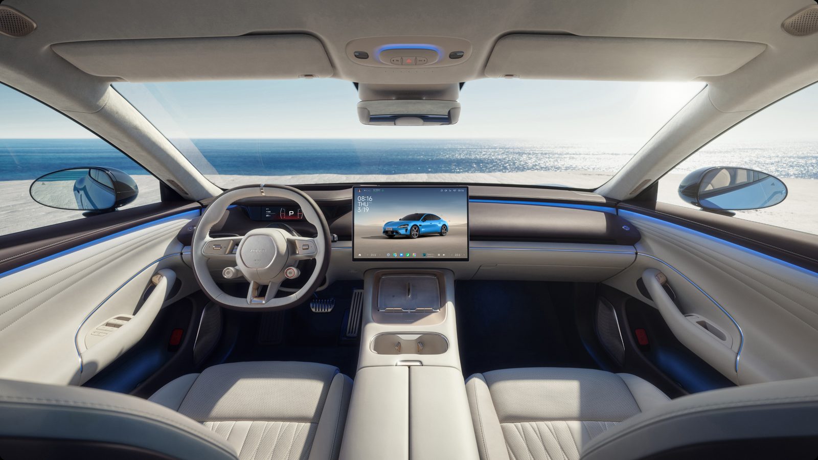 Xiaomi SU7 First Generation 2026 - main model photo, interior, dashboard cockpit wide, color Light interior, China market