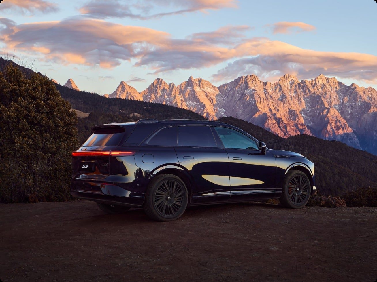 XPeng G9 2022 - exterior, rear 3q mountain, Global / official market
